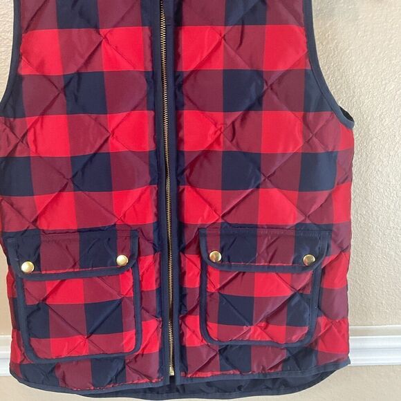 J Crew Navy Red Plaid Quilted Down Puffer Vest Sz XS Womens Zip Front Pockets U - Picture 9 of 12